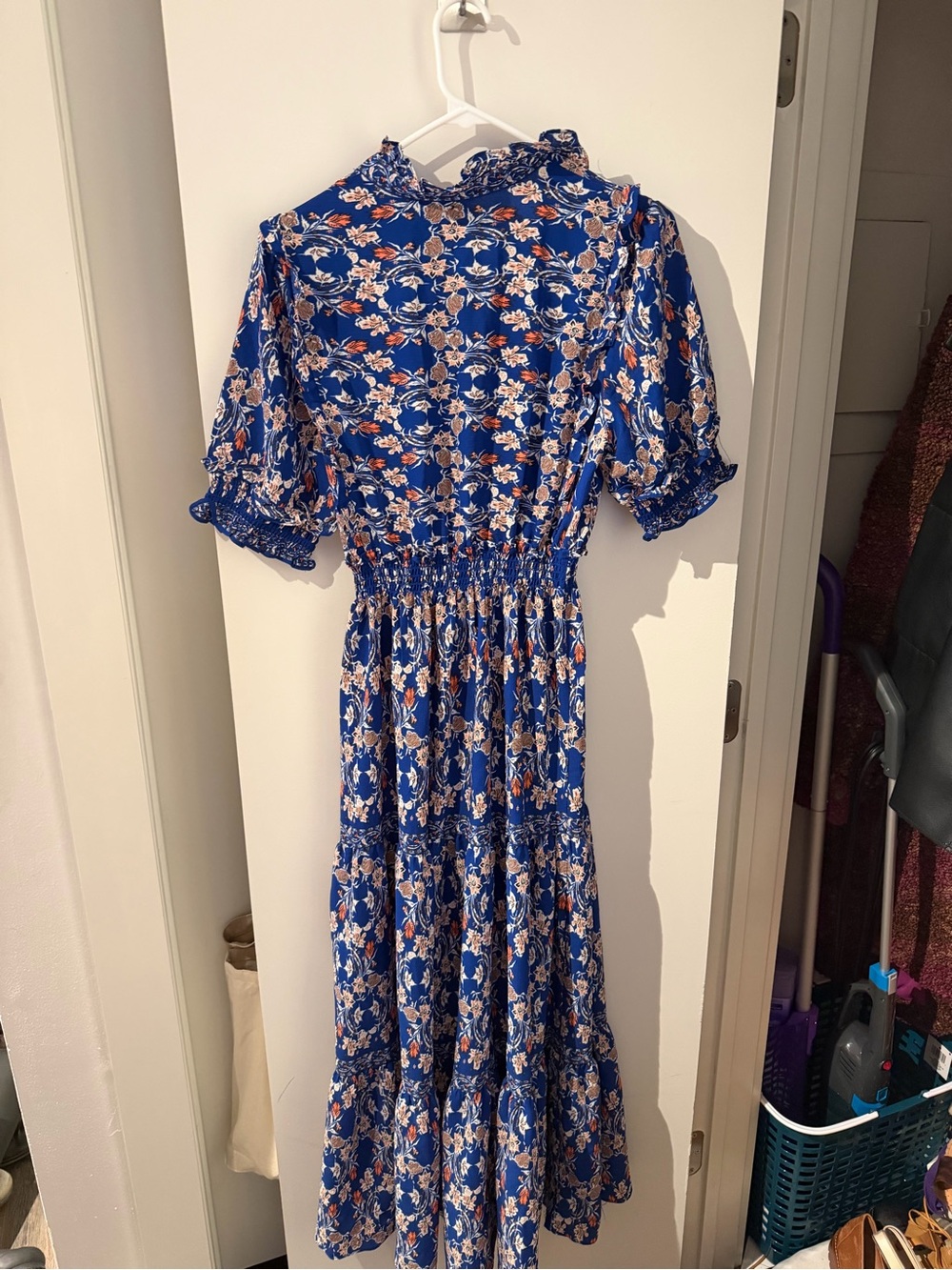 NEVER WORN: Max Studio Blue Floral Midi Dress with Peach Accents - Picture 2 of 4